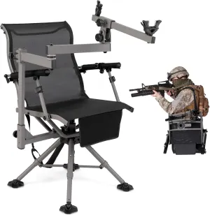 Giantex 360° Swivel Hunting Chair with Gun Rest, Adjustable Armrests, Telescopic Legs, All-Terrain Duck Feet, Shoulder Strap, 330 Lbs Capacity, Outdoor Ground Blind Seat, Folding Deer Hunting Seat