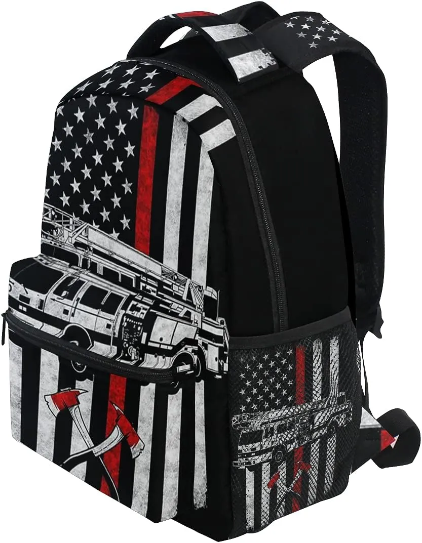 Giwawa Firefighter Flag Backpacks Travel Laptop Daypack Book Bags for Teens Men Women 16x11.4x6.9 inch