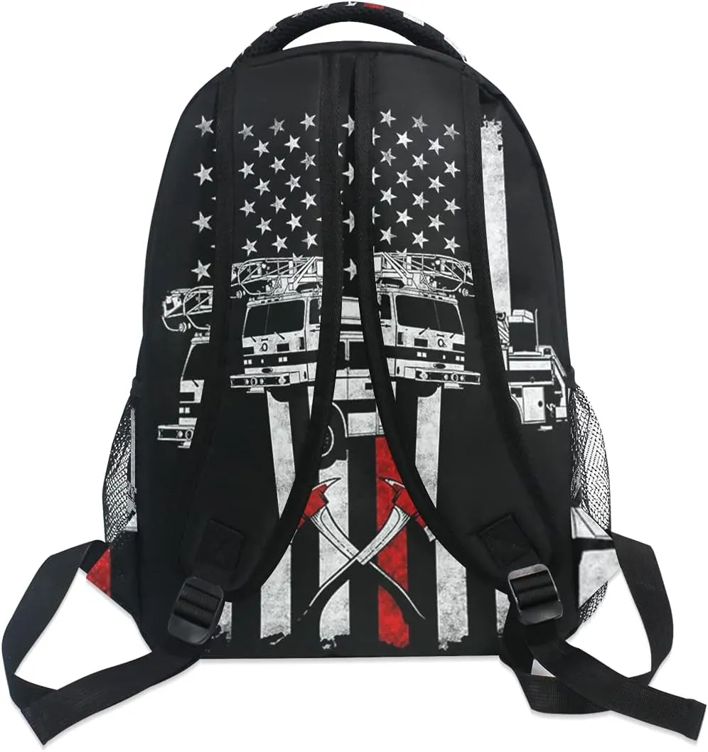 Giwawa Firefighter Flag Backpacks Travel Laptop Daypack Book Bags for Teens Men Women 16x11.4x6.9 inch