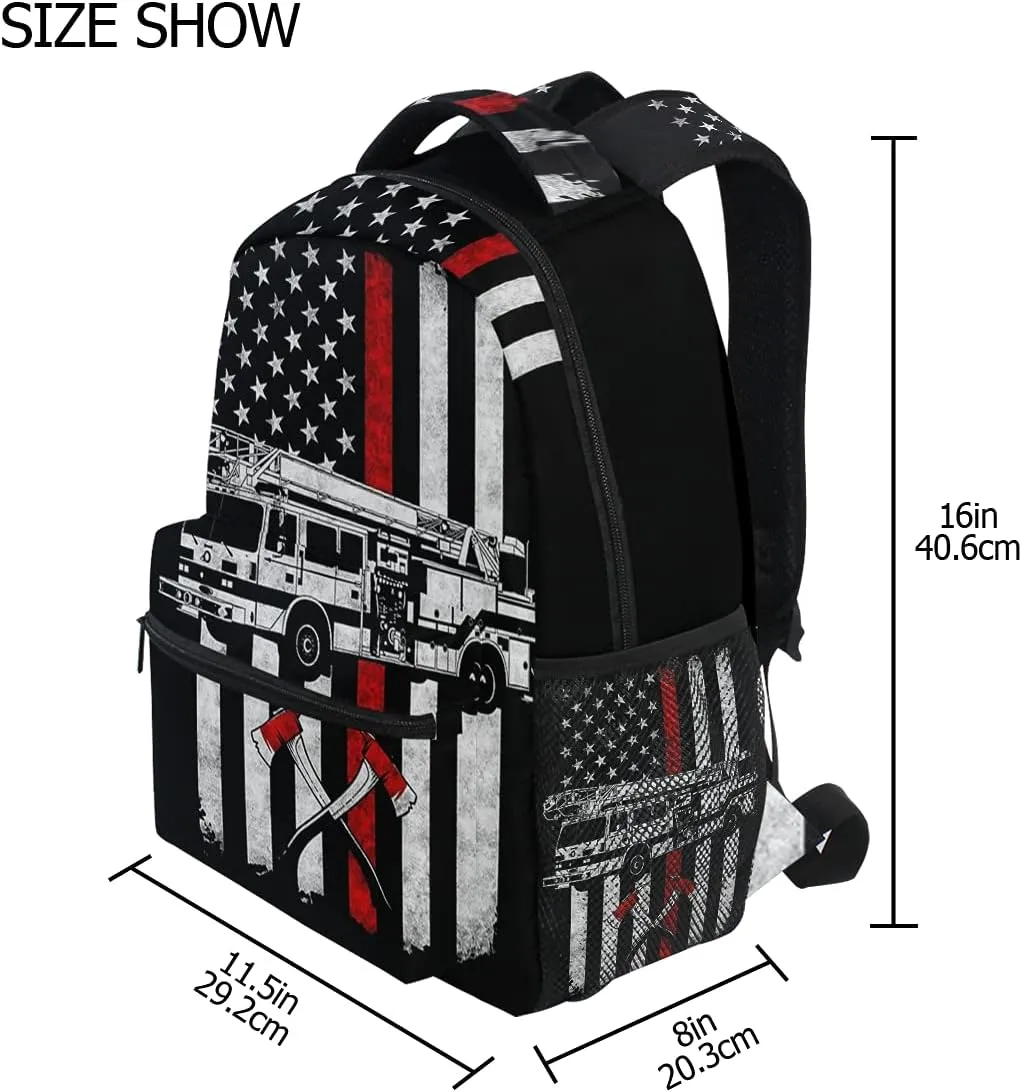 Giwawa Firefighter Flag Backpacks Travel Laptop Daypack Book Bags for Teens Men Women 16x11.4x6.9 inch