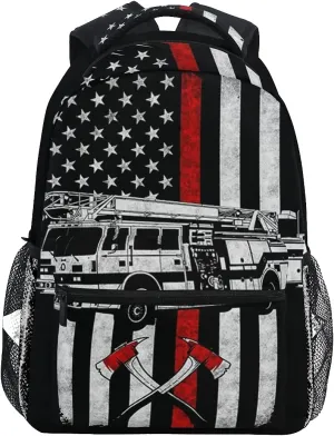 Giwawa Firefighter Flag Backpacks Travel Laptop Daypack Book Bags for Teens Men Women 16x11.4x6.9 inch