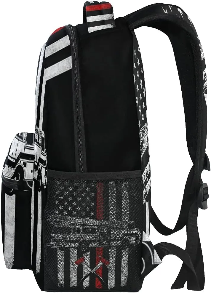 Giwawa Firefighter Flag Backpacks Travel Laptop Daypack Book Bags for Teens Men Women 16x11.4x6.9 inch