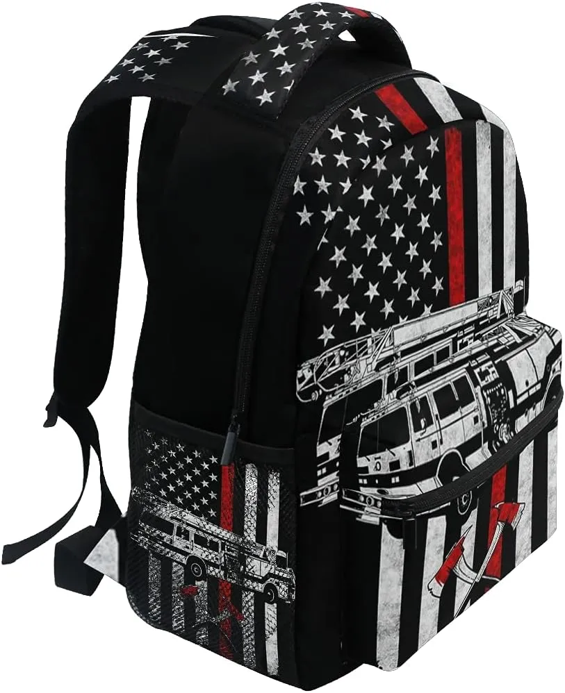 Giwawa Firefighter Flag Backpacks Travel Laptop Daypack Book Bags for Teens Men Women 16x11.4x6.9 inch