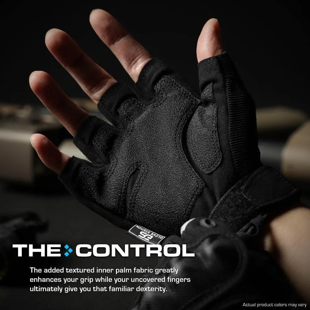 Glove Station- Fingerless Knuckle Tactical Gloves for Men - Motorcycle Gloves for Tactical Shooting, Airsoft, Hunting, Police Work and Hiking