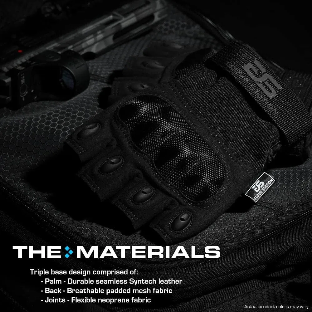 Glove Station- Fingerless Knuckle Tactical Gloves for Men - Motorcycle Gloves for Tactical Shooting, Airsoft, Hunting, Police Work and Hiking