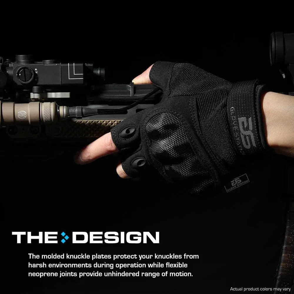 Glove Station- Fingerless Knuckle Tactical Gloves for Men - Motorcycle Gloves for Tactical Shooting, Airsoft, Hunting, Police Work and Hiking
