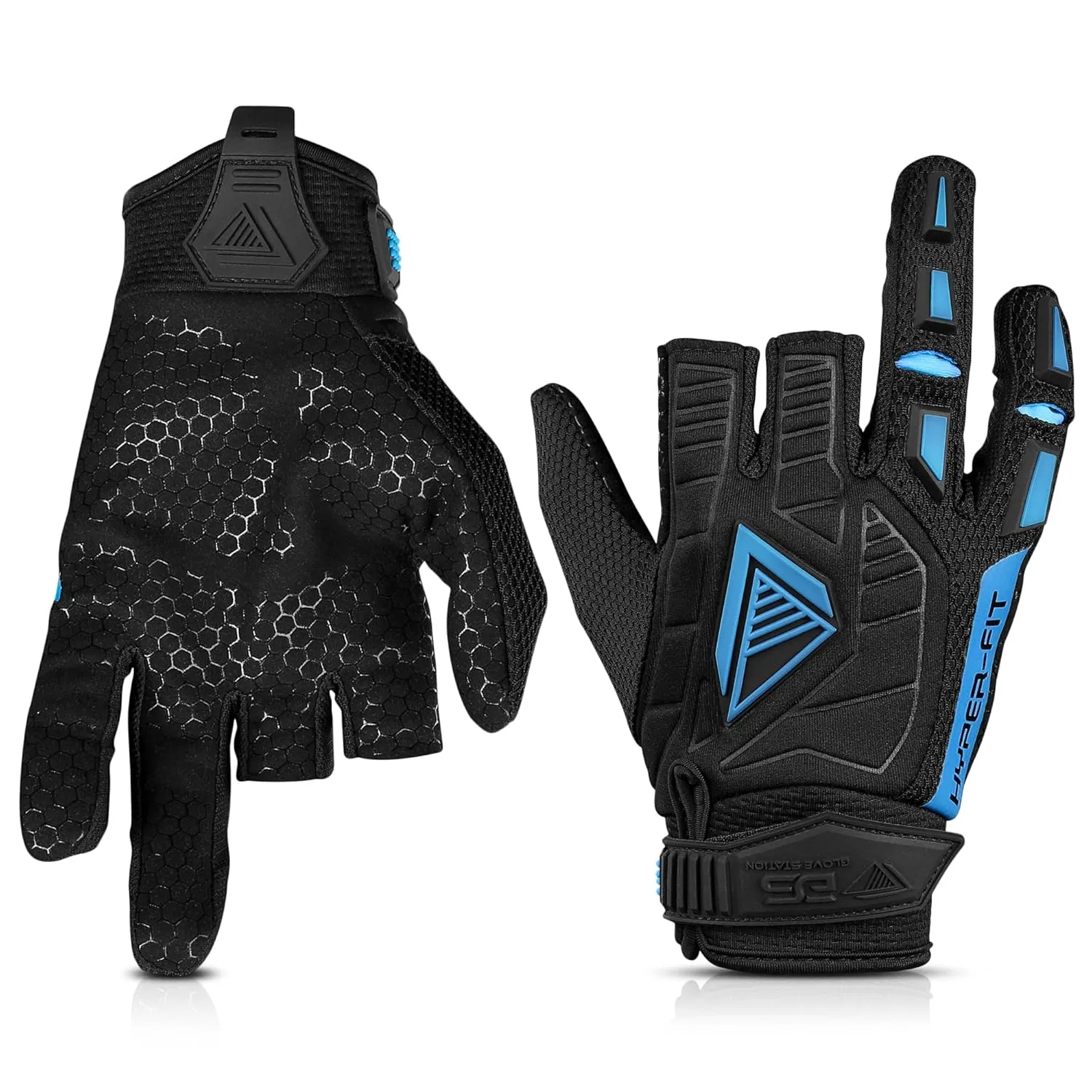 Glove Station Hyper-Fit Tactical Shooting & Work Gloves - Blue, Medium - 2 Fingerless Design Paintball & Airsoft Gear for Men with Outstanding Grip for Combat, Hunting, Shooting, & Work