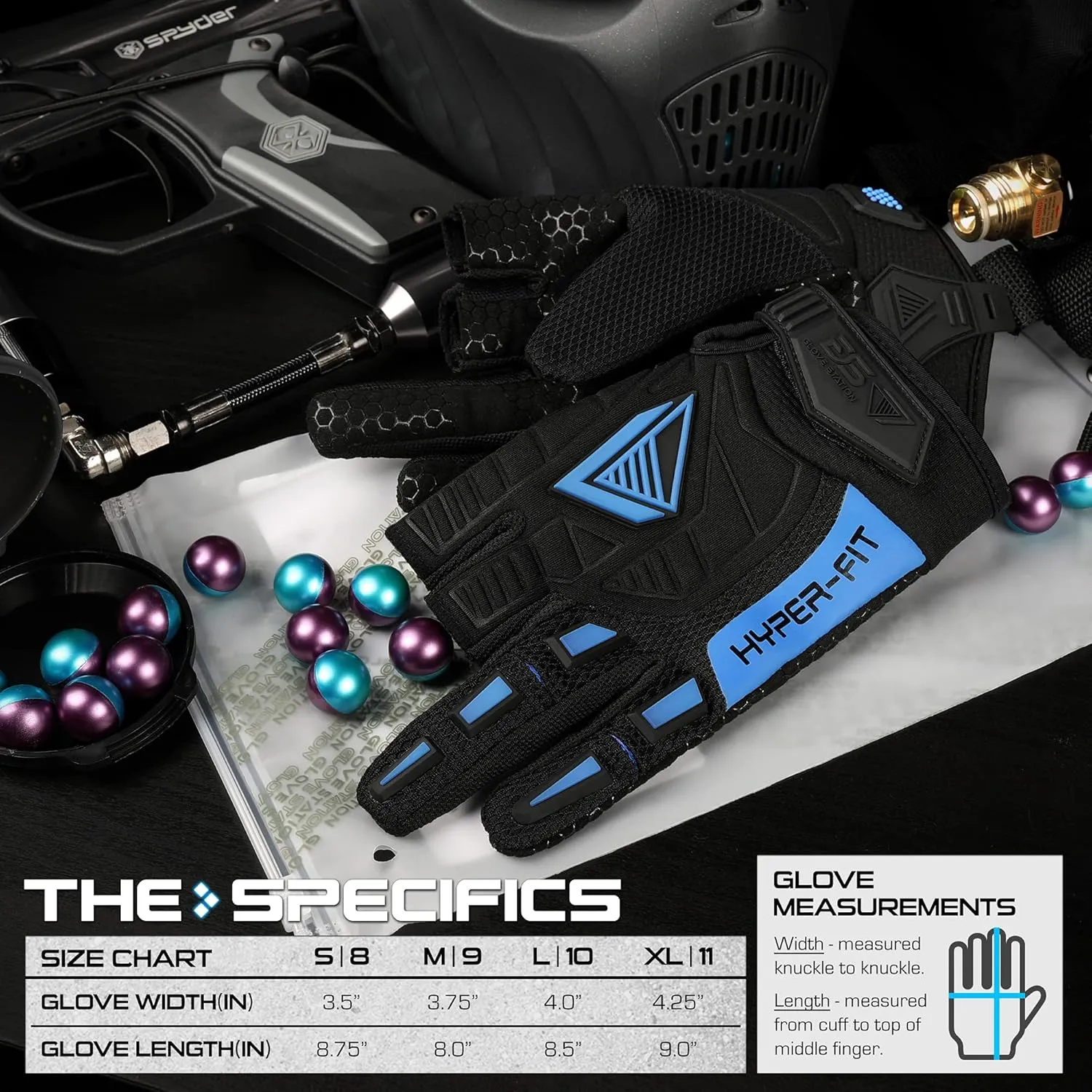 Glove Station Hyper-Fit Tactical Shooting & Work Gloves - Blue, Medium - 2 Fingerless Design Paintball & Airsoft Gear for Men with Outstanding Grip for Combat, Hunting, Shooting, & Work