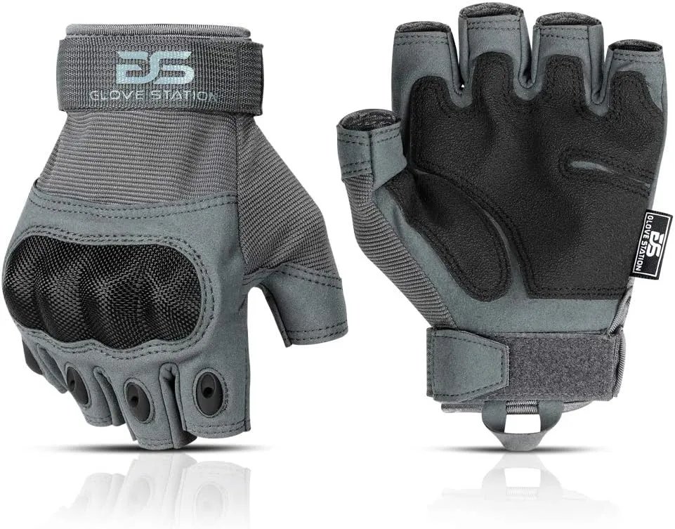 Glove Station The Combat - Fingerless Knuckle Tactical Gloves for Men - Motorcycle Gloves for Tactical Shooting, Airsoft, Hunting, Police Work and Hiking