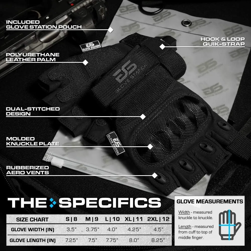 Glove Station The Combat - Fingerless Knuckle Tactical Gloves for Men - Motorcycle Gloves for Tactical Shooting, Airsoft, Hunting, Police Work and Hiking