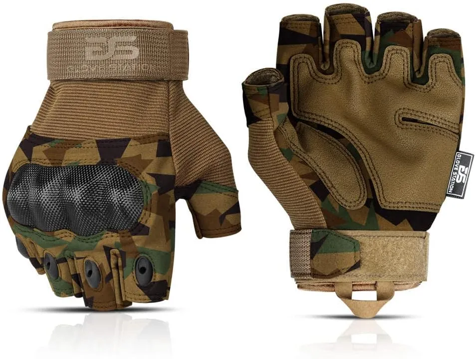Glove Station The Combat - Fingerless Knuckle Tactical Gloves for Men - Motorcycle Gloves for Tactical Shooting, Airsoft, Hunting, Police Work and Hiking