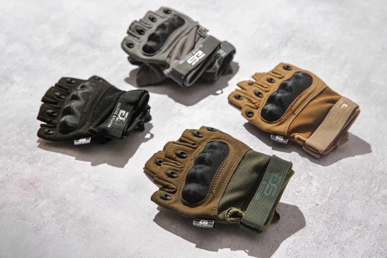 Glove Station The Combat - Fingerless Knuckle Tactical Gloves for Men - Motorcycle Gloves for Tactical Shooting, Airsoft, Hunting, Police Work and Hiking