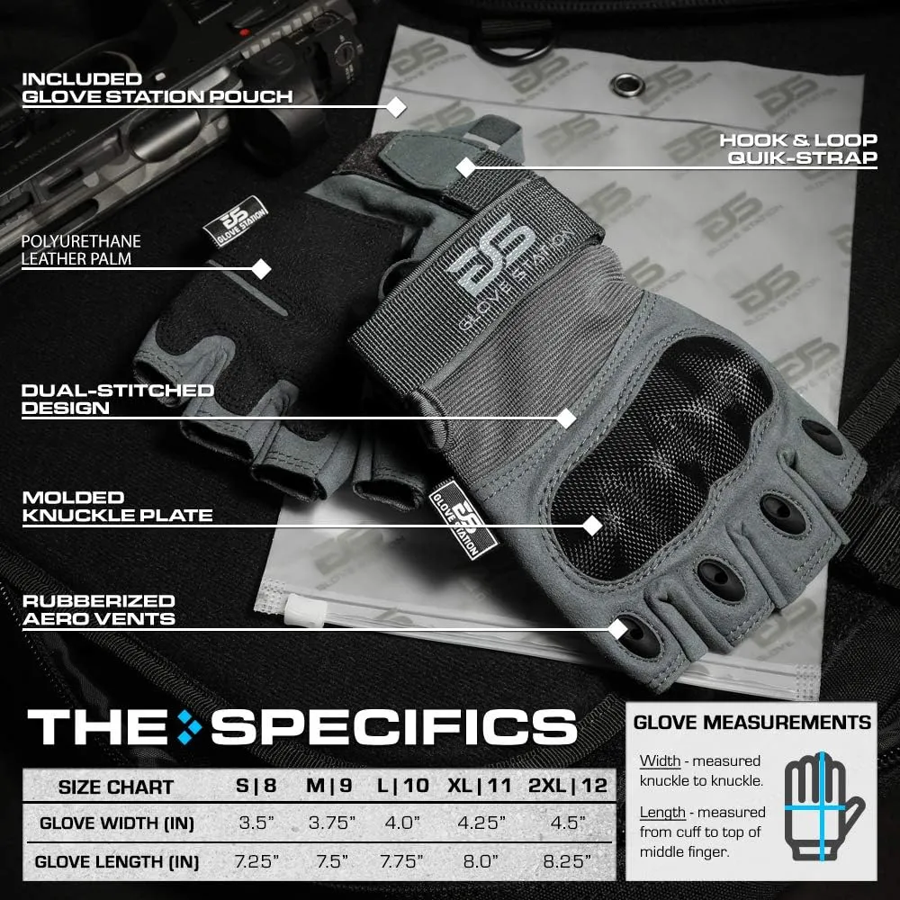 Glove Station The Combat - Fingerless Knuckle Tactical Gloves for Men - Motorcycle Gloves for Tactical Shooting, Airsoft, Hunting, Police Work and Hiking