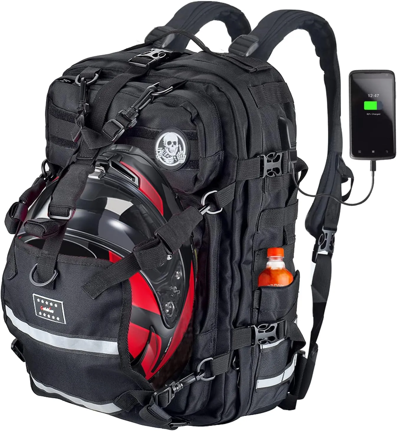 Goldfire Motorcycle Helmet Backpack Waterproof Large Capacity Hiking Backpack Military Tactical Bag Snowmobile Cycling Rechargeable Helmet Bag With USB Port