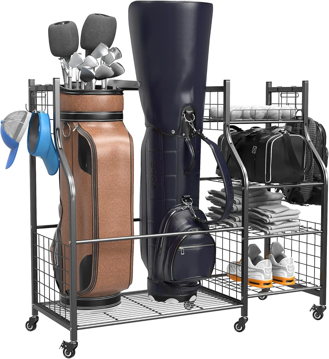 Golf Bag Storage Organizer, Freestanding Golf Bag Holder Stand, Heavy Duty Golf Storage Rack for Garage, Club