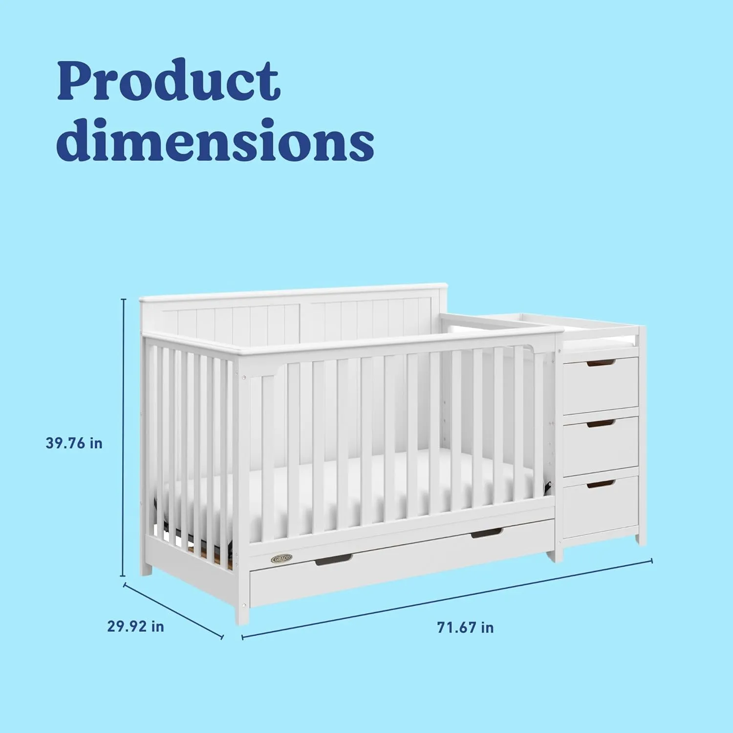 Graco Hadley 5-in-1 Convertible Crib and Changer with Drawer (White) – GREENGUARD Gold Certified, Crib and Changing -Table Combo with Drawer, Includes Baby Changing Pad, Converts to Full-Size Bed