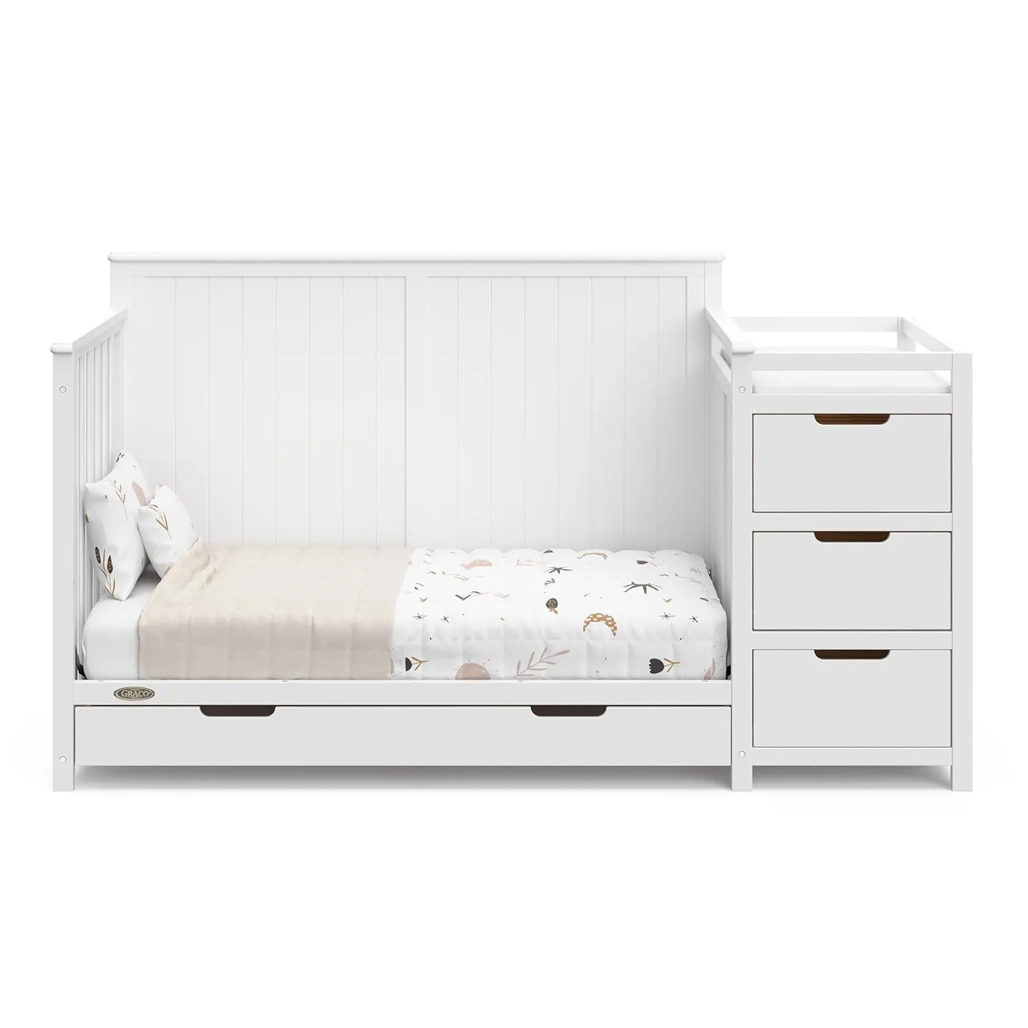 Graco Hadley 5-in-1 Convertible Crib and Changer with Drawer (White) – GREENGUARD Gold Certified, Crib and Changing -Table Combo with Drawer, Includes Baby Changing Pad, Converts to Full-Size Bed