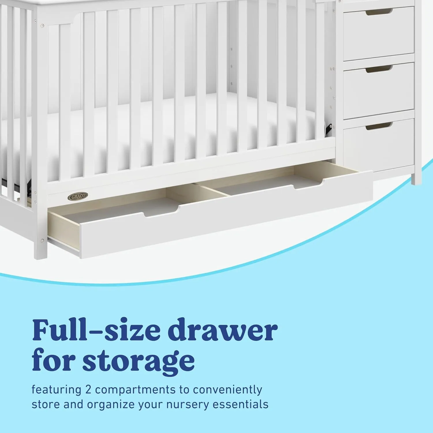 Graco Hadley 5-in-1 Convertible Crib and Changer with Drawer (White) – GREENGUARD Gold Certified, Crib and Changing -Table Combo with Drawer, Includes Baby Changing Pad, Converts to Full-Size Bed