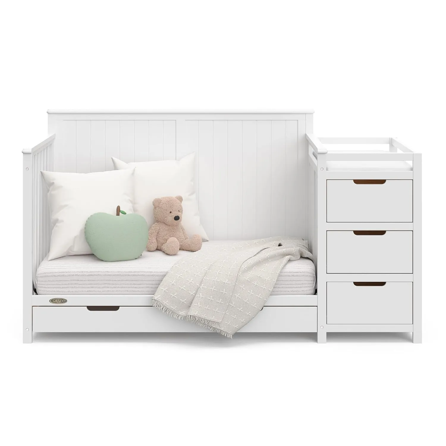 Graco Hadley 5-in-1 Convertible Crib and Changer with Drawer (White) – GREENGUARD Gold Certified, Crib and Changing -Table Combo with Drawer, Includes Baby Changing Pad, Converts to Full-Size Bed