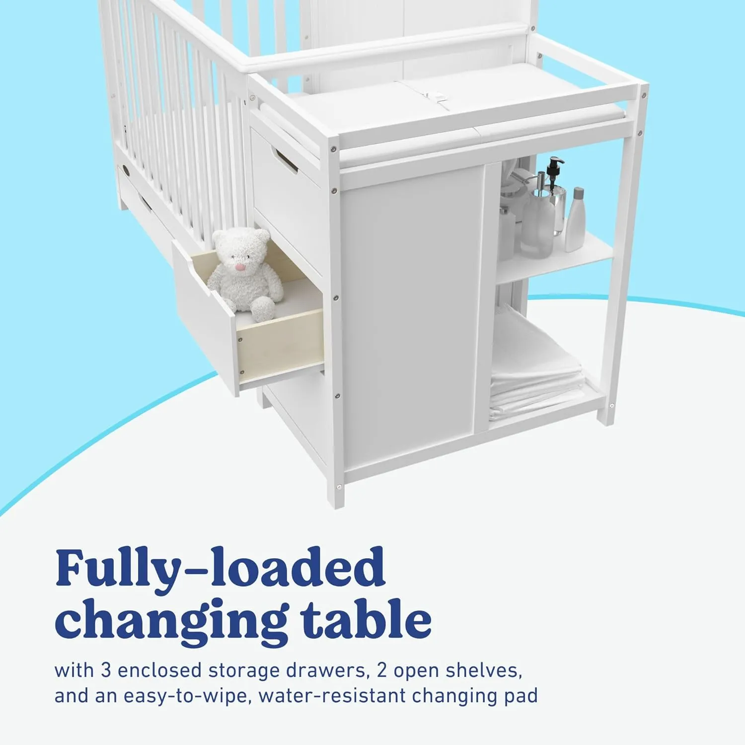 Graco Hadley 5-in-1 Convertible Crib and Changer with Drawer (White) – GREENGUARD Gold Certified, Crib and Changing -Table Combo with Drawer, Includes Baby Changing Pad, Converts to Full-Size Bed