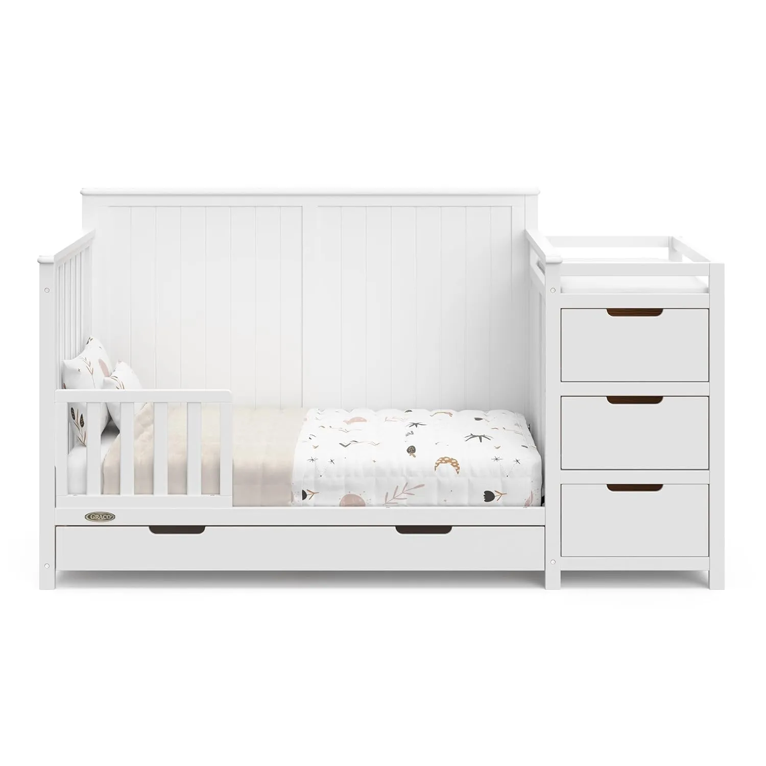 Graco Hadley 5-in-1 Convertible Crib and Changer with Drawer (White) – GREENGUARD Gold Certified, Crib and Changing -Table Combo with Drawer, Includes Baby Changing Pad, Converts to Full-Size Bed