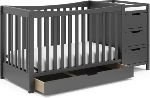 Graco Remi 4-in-1 Convertible Crib & Changer with Drawer (Gray) – GREENGUARD Gold Certified, Crib and Changing -Table Combo, Includes Changing Pad, Converts to Toddler Bed, Daybed and Full-Size Bed