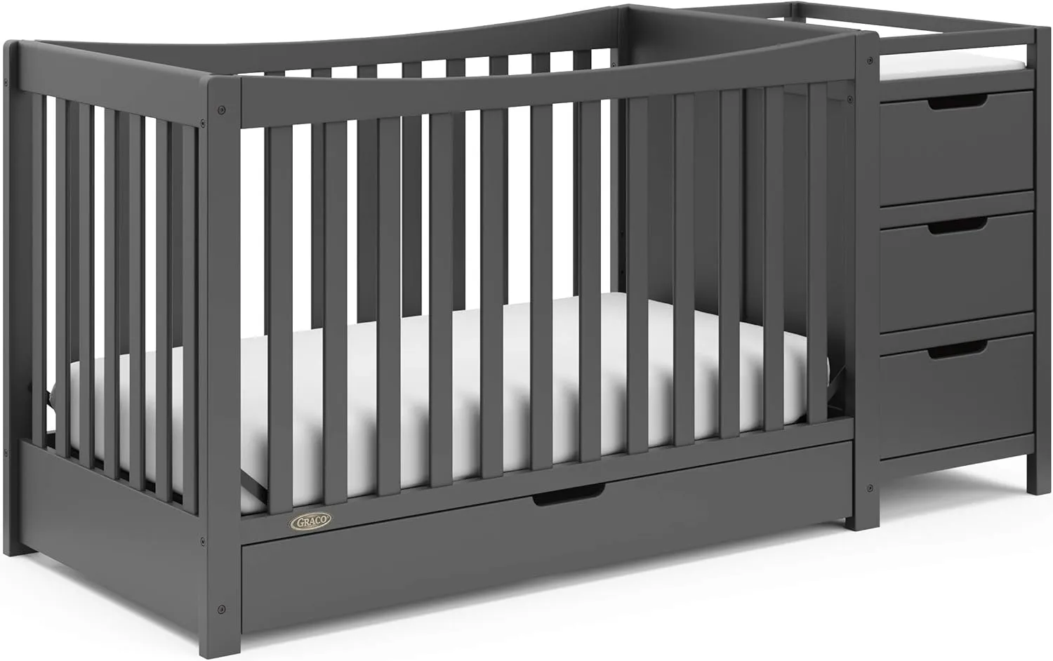 Graco Remi 4-in-1 Convertible Crib & Changer with Drawer (Gray) – GREENGUARD Gold Certified, Crib and Changing -Table Combo, Includes Changing Pad, Converts to Toddler Bed, Daybed and Full-Size Bed