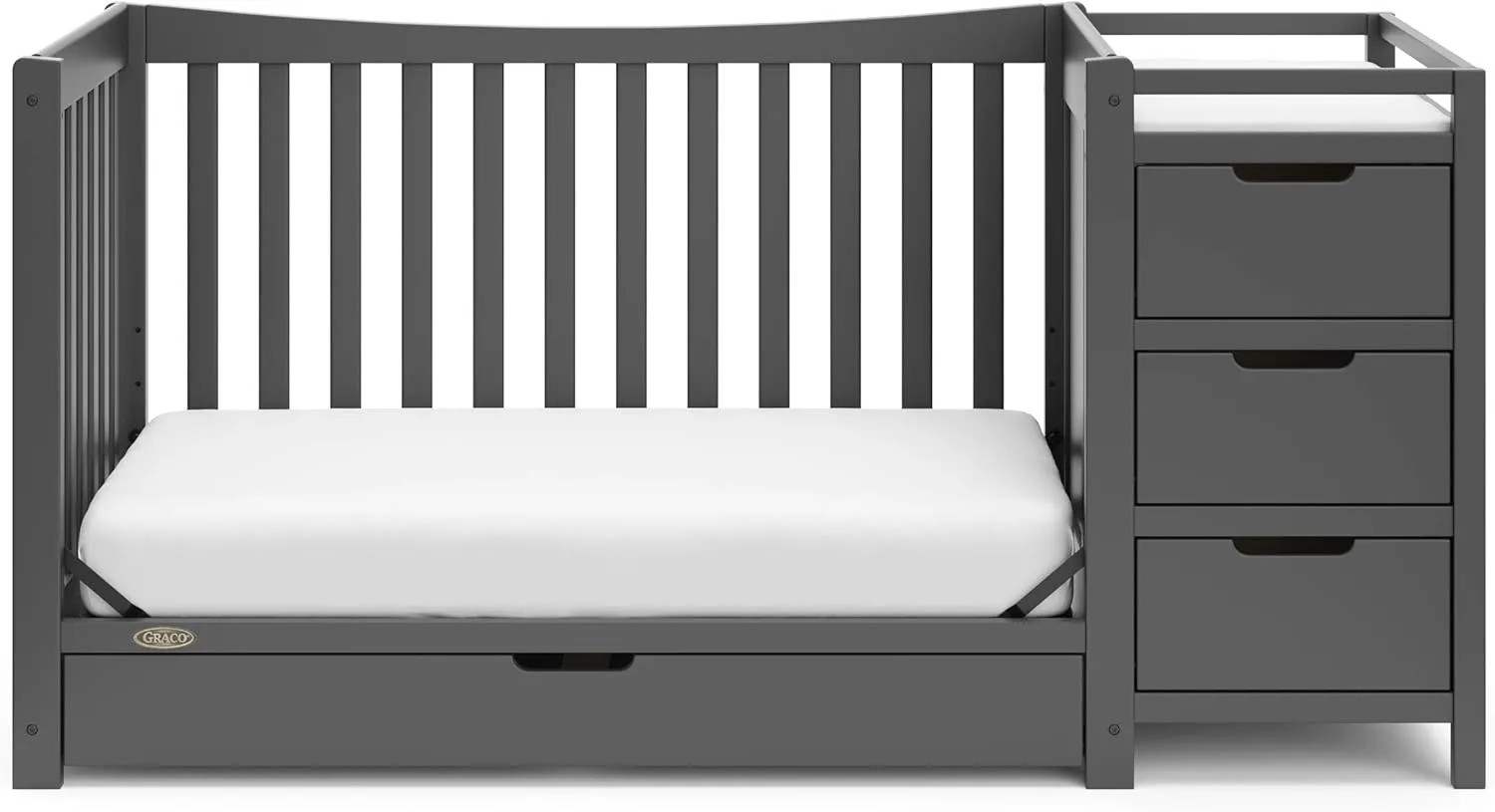 Graco Remi 4-in-1 Convertible Crib & Changer with Drawer (Gray) – GREENGUARD Gold Certified, Crib and Changing -Table Combo, Includes Changing Pad, Converts to Toddler Bed, Daybed and Full-Size Bed