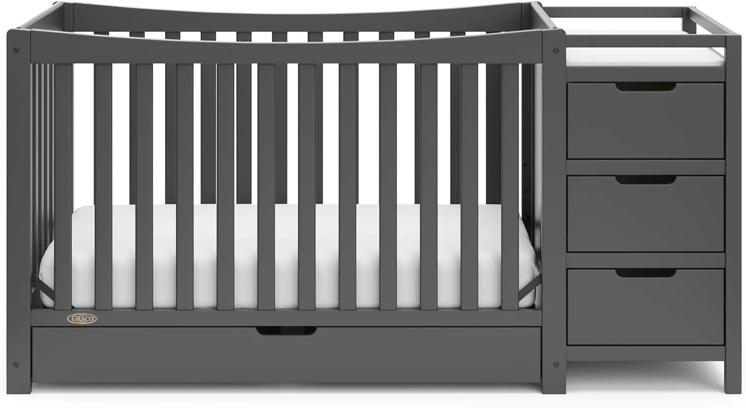 Graco Remi 4-in-1 Convertible Crib & Changer with Drawer (Gray) – GREENGUARD Gold Certified, Crib and Changing -Table Combo, Includes Changing Pad, Converts to Toddler Bed, Daybed and Full-Size Bed