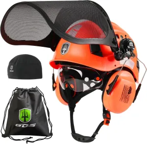 GREEN DEVIL Forestry Chainsaw Safety Helmet with Mesh Face Shield Built-in Visor and Earmuffs 5 in 1 System Vented Arborist Helmet ANSI Z89.1 Hard Hat Logging Garden Work Hardhats for Men Women