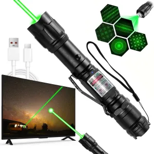 Green Laser Pointer High Power, Tactical Long Range, Rechargeable, Adjustable Focus Laser with Carrying Case