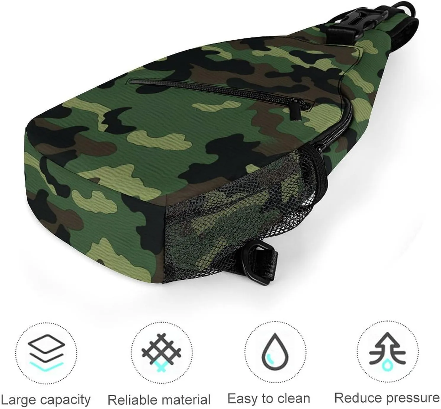 Green Military Pattern Crossbody Bag, Sling Bag, Sling Backpack, Belt Bags for Travel Outdoors Hiking