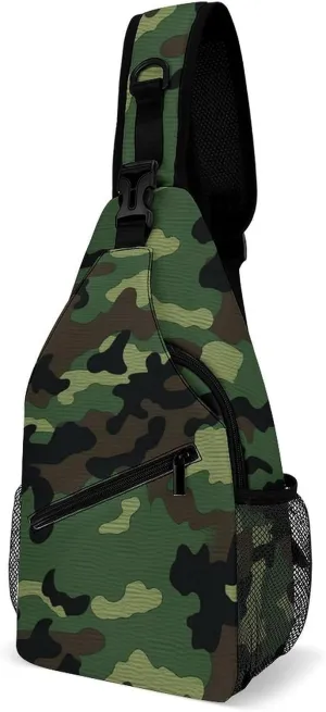 Green Military Pattern Crossbody Bag, Sling Bag, Sling Backpack, Belt Bags for Travel Outdoors Hiking