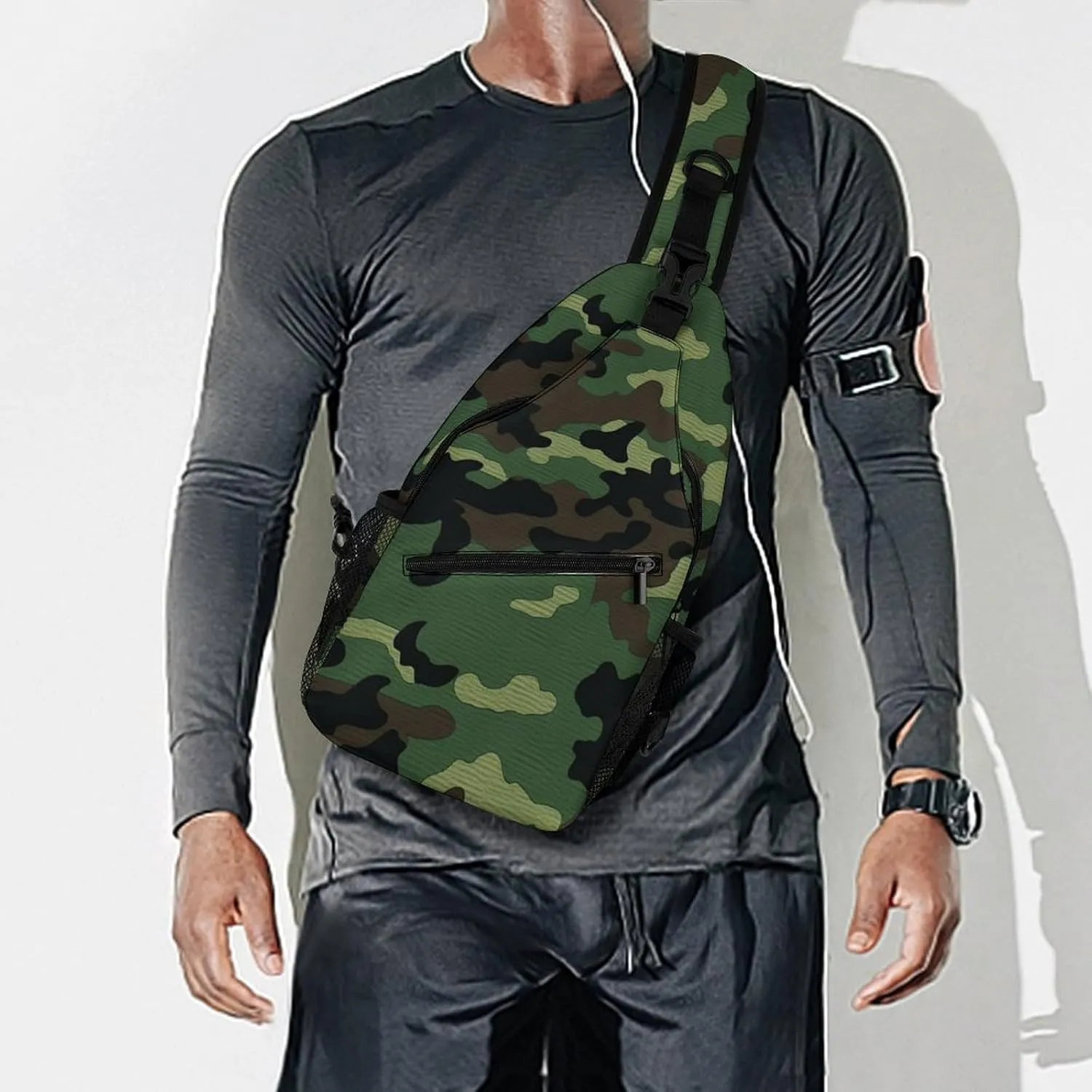 Green Military Pattern Crossbody Bag, Sling Bag, Sling Backpack, Belt Bags for Travel Outdoors Hiking