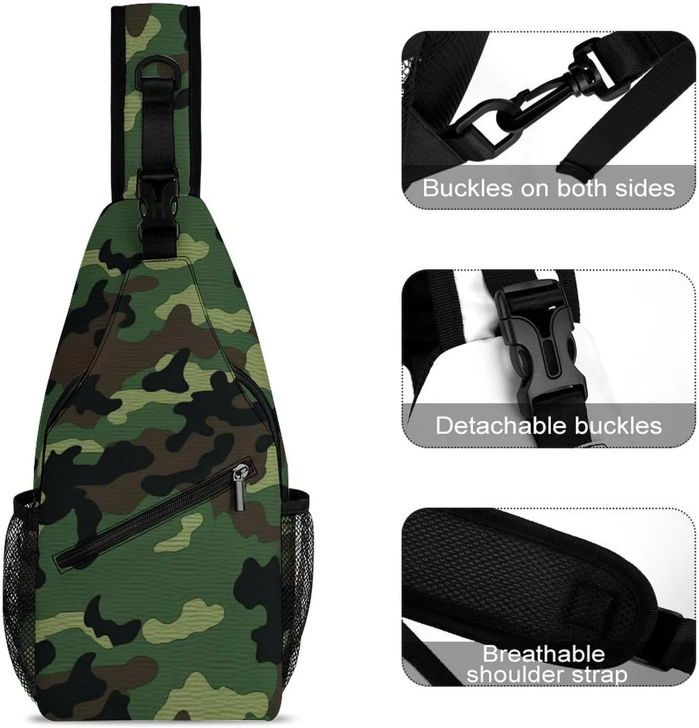 Green Military Pattern Crossbody Bag, Sling Bag, Sling Backpack, Belt Bags for Travel Outdoors Hiking