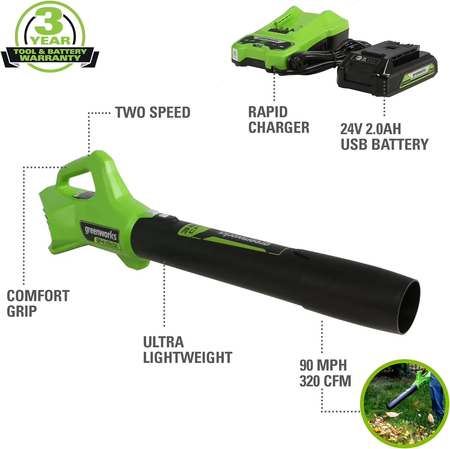 Greenworks 48V (2x24V) Electric Lawn Mower Combo Kit: 20"Steel Deck Push Mower, 12" String Trimmer, 320 CFM Blower, 3 Batteries & 2 Chargers, 3-Year Warranty.