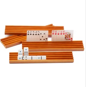 GSE Games & Sports Expert Set of 4 Wooden Domino and Playing Cards Trays Holders Organizer. Premium Domino Tiles Racks for Mexican Train Dominoes and Cards Games