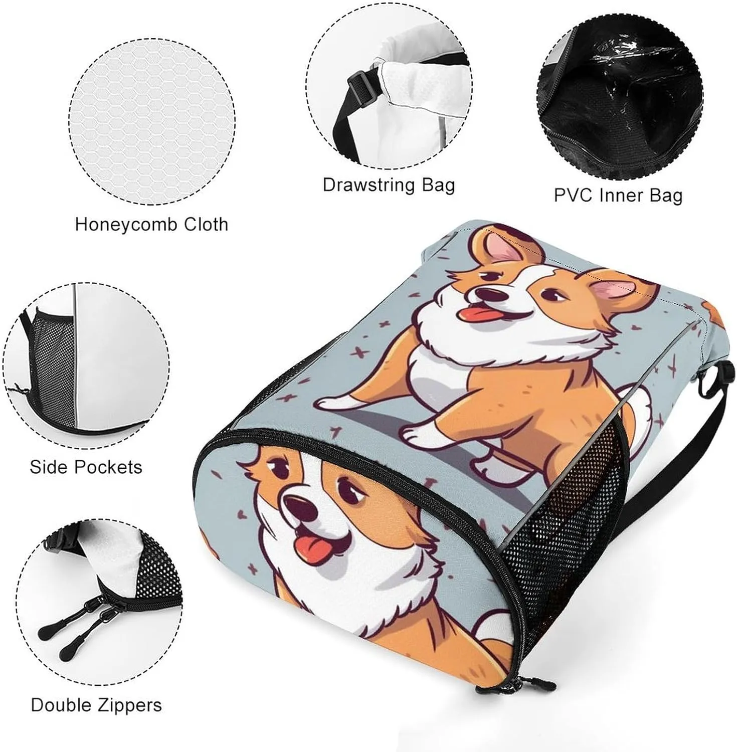 Gym Bag for Women Men CorgiTravel Duffel Bag Large Capacity Sports Drawstring Backpack, 45.5x41.5x36cm, Style, JJ0529240