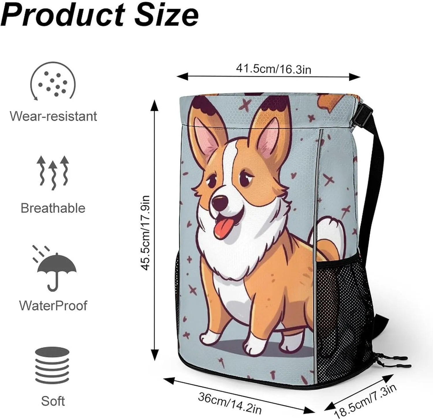 Gym Bag for Women Men CorgiTravel Duffel Bag Large Capacity Sports Drawstring Backpack, 45.5x41.5x36cm, Style, JJ0529240