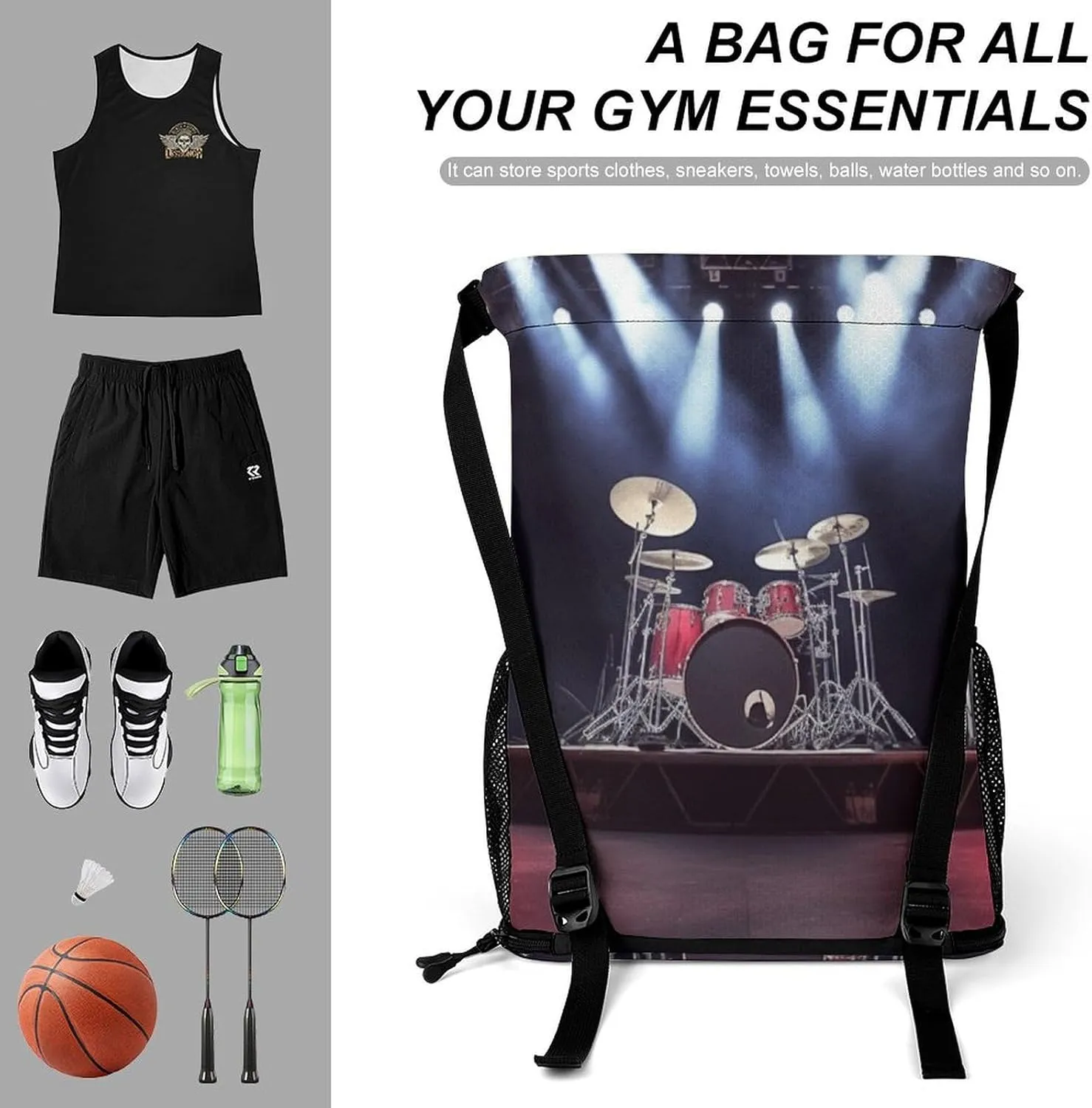 Gym Bag for Women Men Rock Concert StageTravel Duffel Bag Large Capacity Sports Drawstring Backpack
