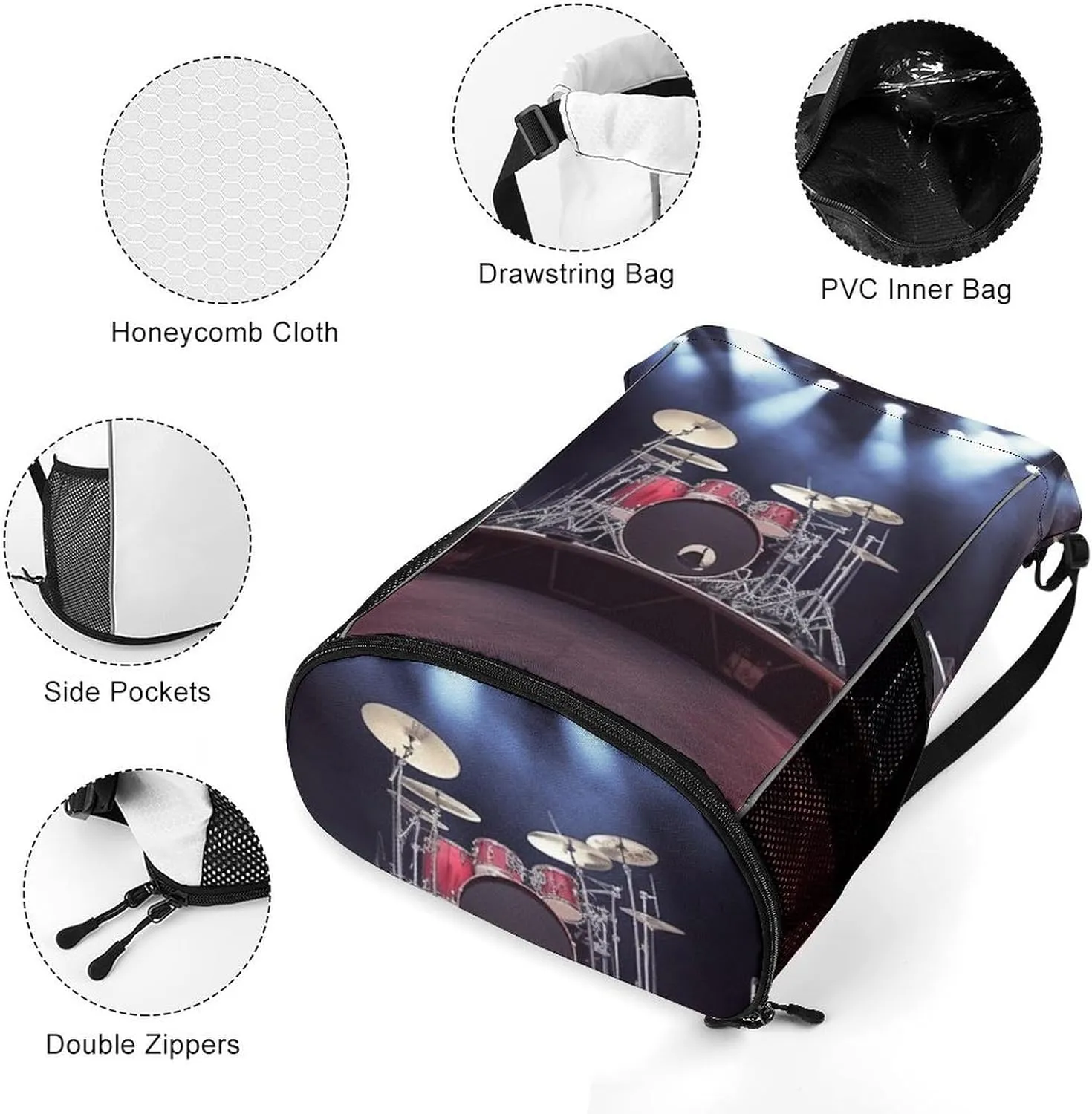 Gym Bag for Women Men Rock Concert StageTravel Duffel Bag Large Capacity Sports Drawstring Backpack