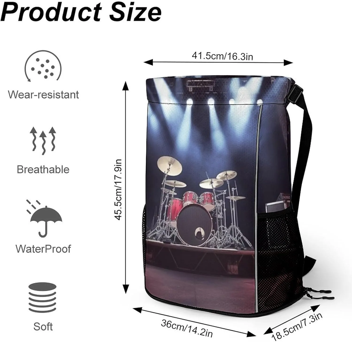 Gym Bag for Women Men Rock Concert StageTravel Duffel Bag Large Capacity Sports Drawstring Backpack