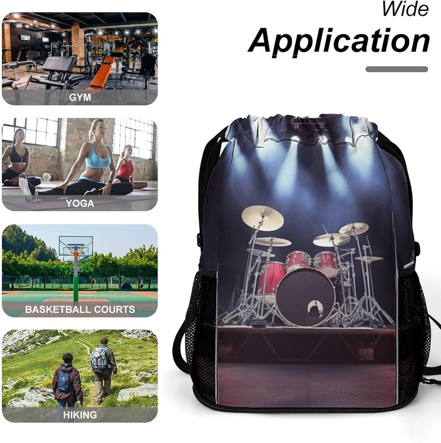 Gym Bag for Women Men Rock Concert StageTravel Duffel Bag Large Capacity Sports Drawstring Backpack
