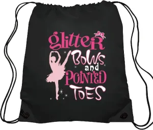 Haizct Glitter Bows And Pointed Toes Drawstring Backpacks, Ballet Drawstring Backpacks, Bags for Yoga Dance Rehearsal, Great Gift for Ballet Dancer Actor Actress