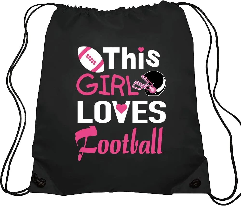 Haizct This Girl Loves Football Drawstring Backpacks, Football Bag, Ideal for School and Clubs, Football themed Gift for Girl