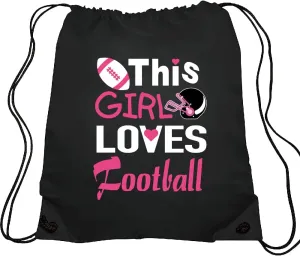 Haizct This Girl Loves Football Drawstring Backpacks, Football Bag, Ideal for School and Clubs, Football themed Gift for Girl