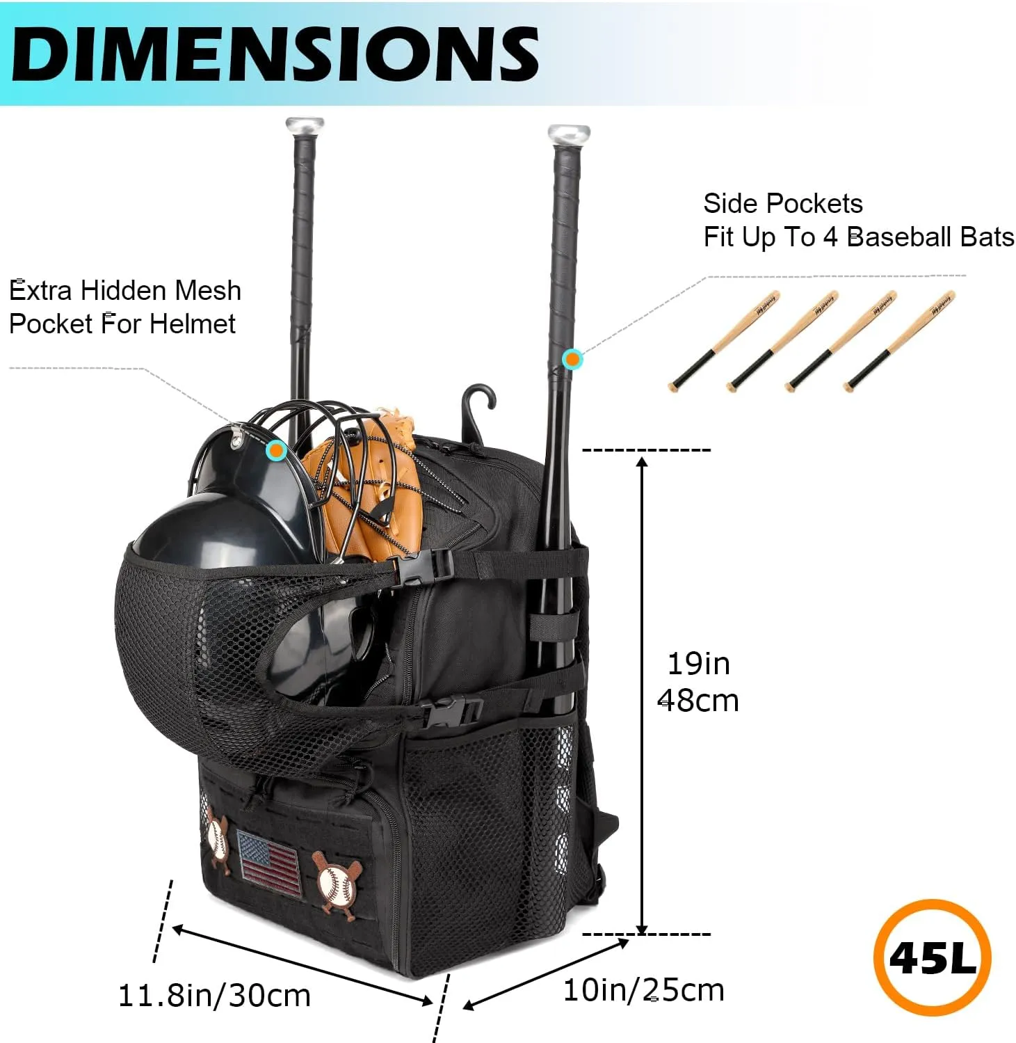 HAMBOLY Baseball & Softball Bag for Adult and Youth with Shoe Compartment, Waterproof Equipment Bag Backpack for Baseball Softball Bat Helmet, with Fence Hook Design