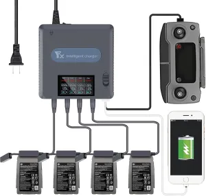Hanatora Mavic 2 Zoom/Pro LCD Display Charger Compatible with DJI Mavic 2 Zoom/Pro Battery,6 in 1 Rapid Multi Parallel Charging Hub Drone Accessories