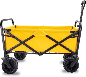 Handcart, Trolley Foldable Pull Wagon Hand Cart Garden Transport Cart,Folding Camping Cart with Lining,4 Wheeled Festival Trolley/G:Yellow