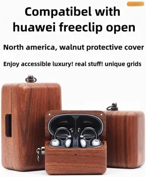 Handcrafted Walnut Shell for Huawei FreeClip Open Earphones - Luxurious Magnetic Protection, Environmental Friendliness, Scratch Resistance, and Travel Ready Design